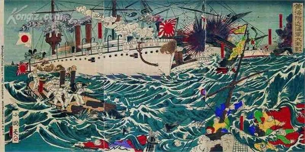 甲午战争期间，日本印制的侵略中国、朝鲜宣传画，内收黄海海战等图画（资料图）
