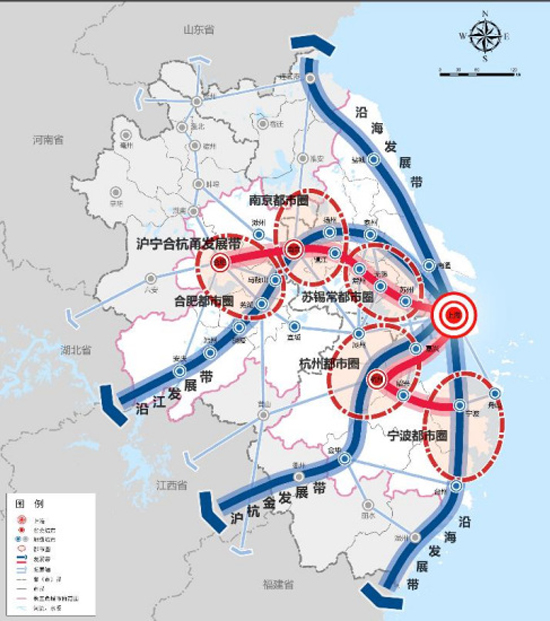 中国提在长江三角洲都市群建“一核五圈四带”