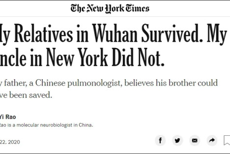 “我在武汉的亲戚挺过来了，纽约的叔叔却去世了”