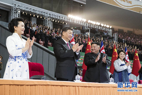习近平和彭丽媛观看朝鲜大型团体操和艺术演出