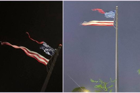 美国最大国旗被雷劈成两半,网友说这是生动的隐喻