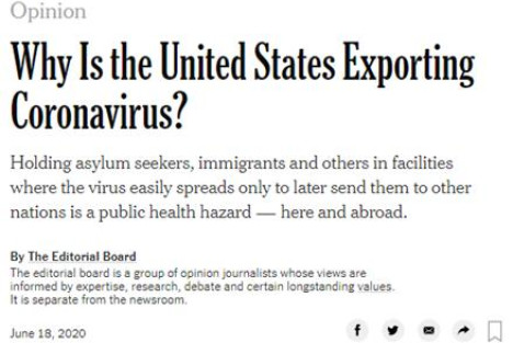 《纽约时报》：美国在“故意”出口新冠肺炎