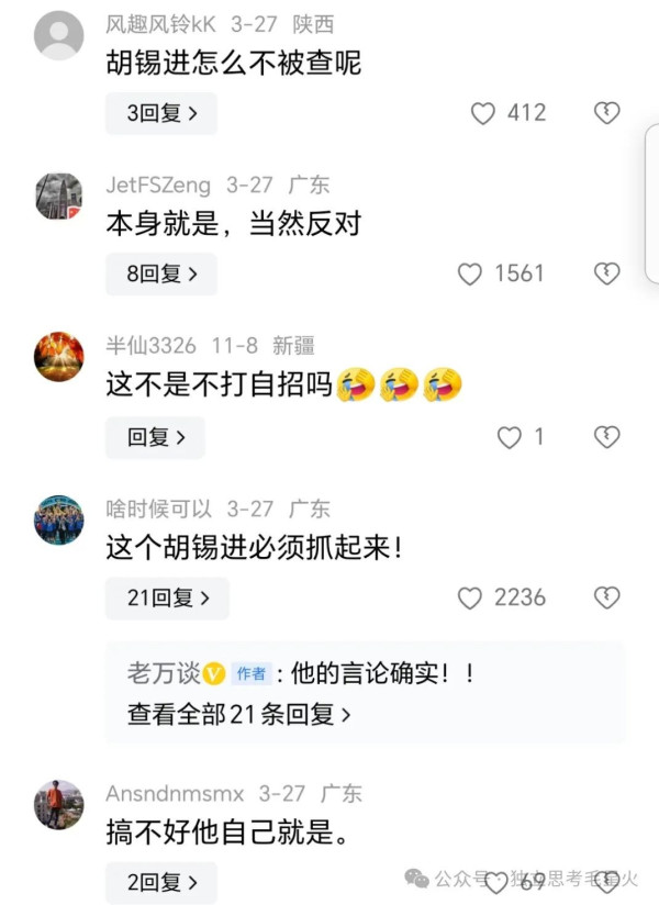 胡锡进为什么反对抓间谍？